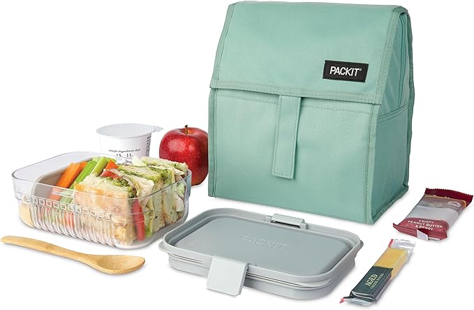 PackIt Freezable Lunch Bag, Sage, Built with EcoFreeze Technology, Foldable, Reusable, Zip and Fold Closure with Buckle Handle, Designed for Work Lunches and Fresh Lunch On the Go