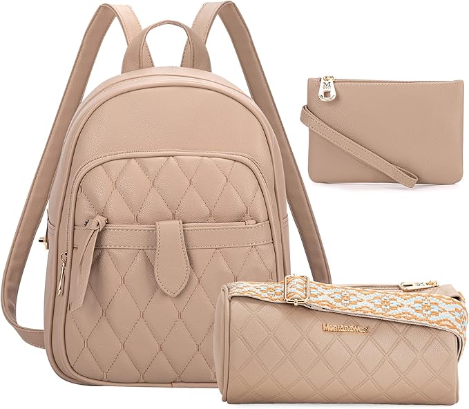 Montana West 3Pcs Anti Theft Backpack Purse for Women Small Quilted Backpack Set