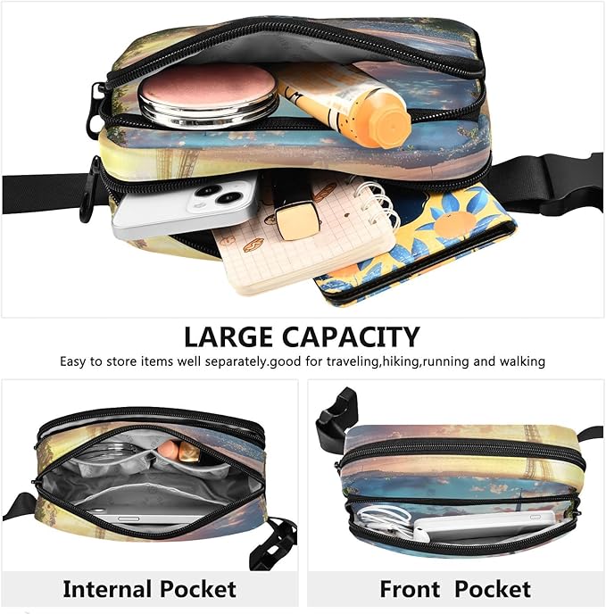 Paris Balcony View Eiffel Tower Fanny Pack for Women Men Water Resistant Fashion Waist Packs with Adjustable Strap Belt Bag for Travel Workout Jogging Hiking 21220606