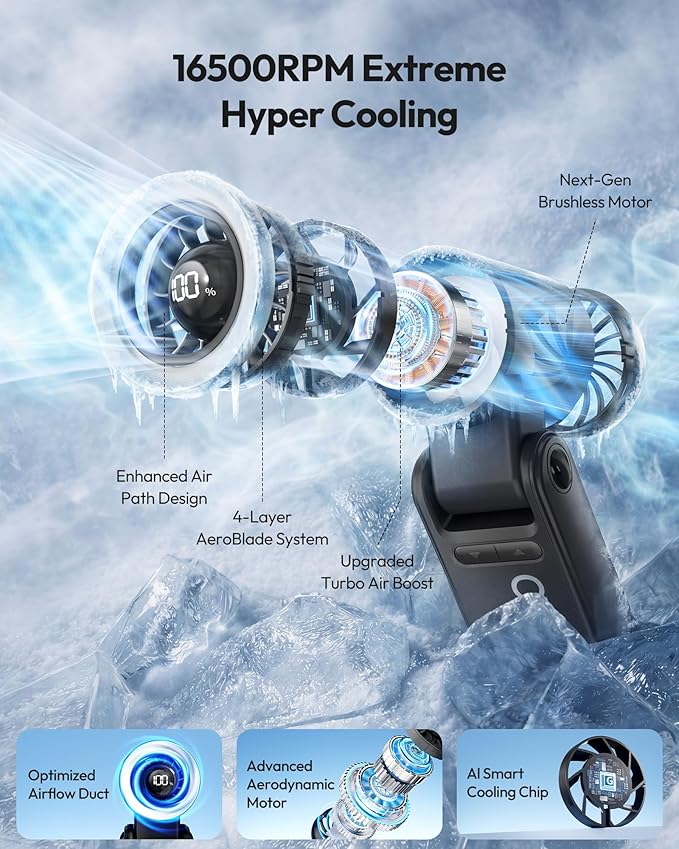Gaiatop Portable Handheld Turbo Fan, 21 Hrs Cooling, 180° Foldable 4-in-1 Hand Held Fans, 6-Speed (1-100) Personal Mini Handheld Fans, Small Portable Fan for Travel, Working, Outdoor Women Gifts Black