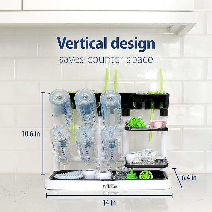 Dr. Brown's Drying Tower,Stand-Up Drying Rack,Countertop Baby Bottle-Drying with Organized Storage for Baby Essentials,Space Saving Vertical Rack,(Pack of 12)