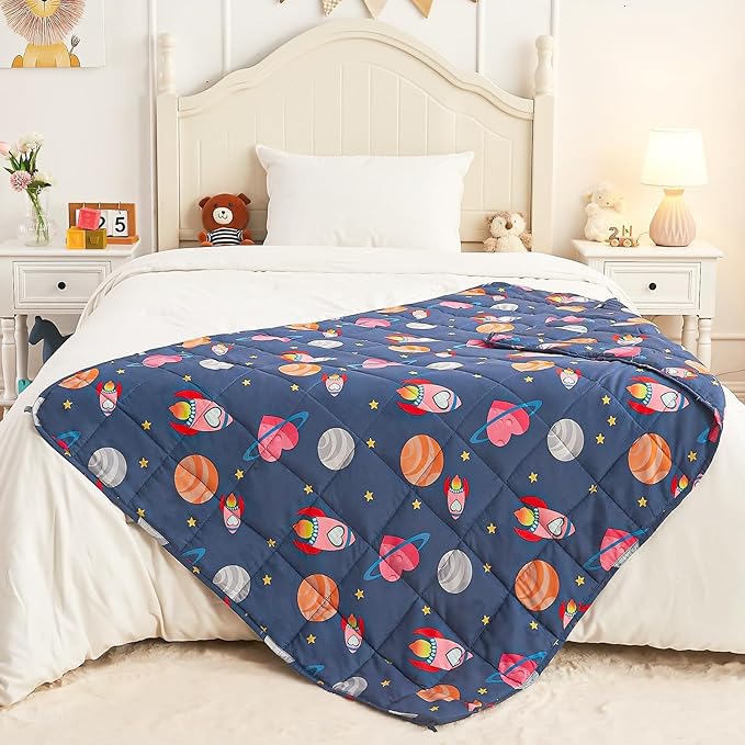 yescool Plane Weighted Blanket 3 Pounds Cooling Weighted Lap Blanket, Space Heavy Blankets, Breathable Weighted Throw Blanket Gifts for 20-40lbs, 36"x48"