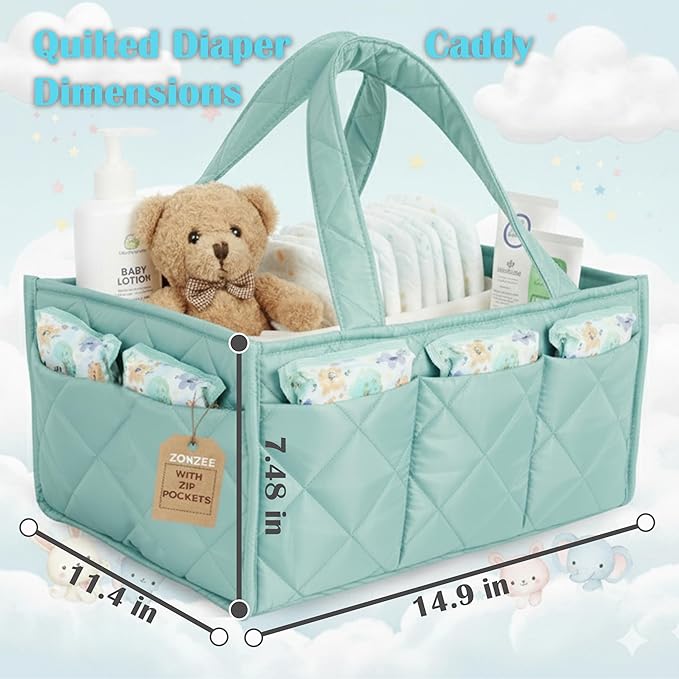 Baby Diaper Caddy Organizer, Nursery Storage Basket for Newborn Essentials, Travel Baby Basket for Diapers Baby Wipes, Organizer Tote Bag Storage Bin, Baby Shower Gifts (Mint Green)