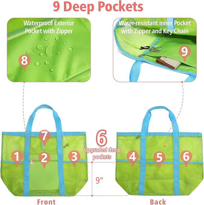 F-color Mesh Beach Bag Family - Large Tote Bag for Cruise Pool Toys Beach Vacation Essentials