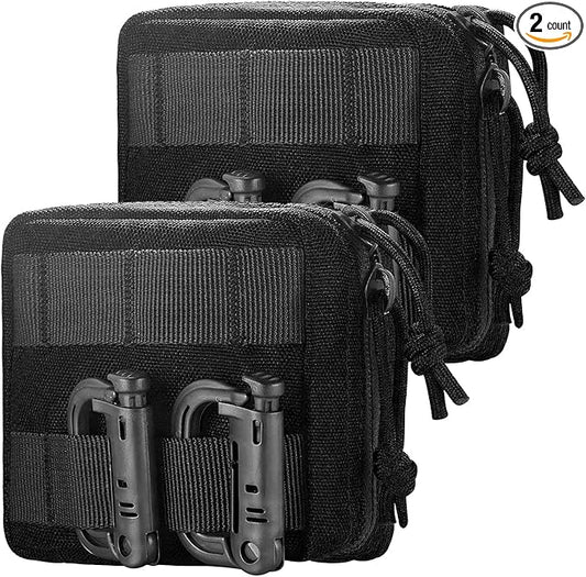 2 Pack Mini Tactical EDC Molle Pouch with 4 D-Rings, Compact Utility Belt Pouches Organizer with Removable Clear ID Pocket for Enhanced Gear Attachment (4x4 GP Pouch)