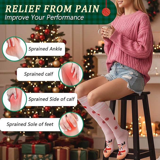 fenglaoda 3 Pairs Compression Socks for Women & Men Knee High Nurse Pregnant Cute Medical Running Travel Athletic