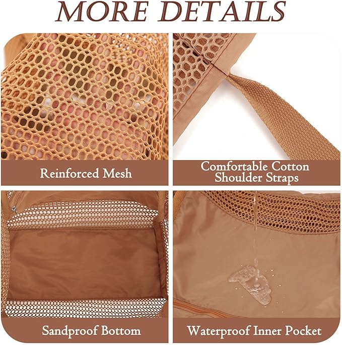 Beach Bag for Women with Outer Pocket, Waterproof Large Tote Bag for Cruise Essentials