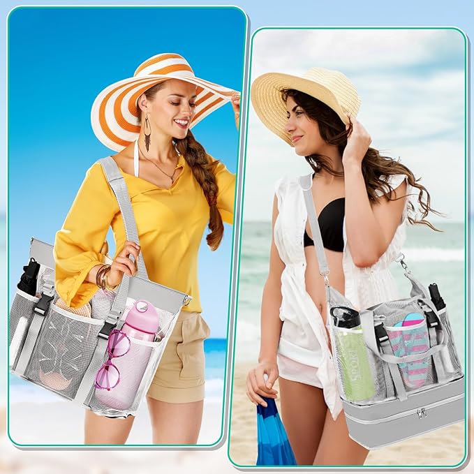 SelfTek Beach Tote Bag with Cooler compartment, Waterproof Sandproof Daily Pool Swim Travel Essentials