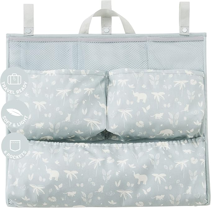 BabyToLove Crib & Caddy Organizer | Portable Hanging Storage for Baby Essentials | Nursery or Travel Use | Green Tropic
