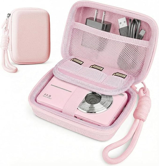Digital Camera Case Compatible with CAMKORY Digital Point and Shoot/for KODAK PIXPRO FZ45/55 16MP Vlogging/for VAHOIALD FHD 1080P/for IWEUKJLO/for Nsoela, Holder for SD Card More (Pink)