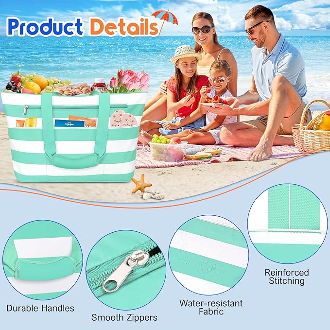 BKNOOU Extra Large Beach Bags Waterproof Sandproof XL Beach Tote Bag for Women Zipper Foldable Swim Pool Bag with Wet Pocket