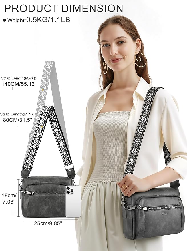Small Leather Crossbody Bags for Women Anti theft Purses and Handbag Shoulder Hangbag with Wide Strap Tassel