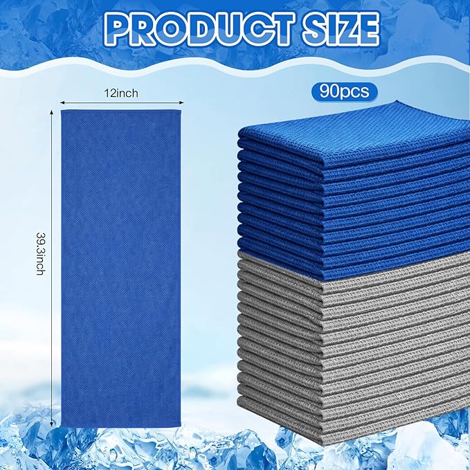 Redbaker 90 Pack Cooling Towels Bulk for Neck and Face 40" x 12" Ice Towel Multicolored Microfiber Cool Sweat Rag for Gym Workout Running Yoga Fitness Travel Outdoor Sports(Blue Grey)