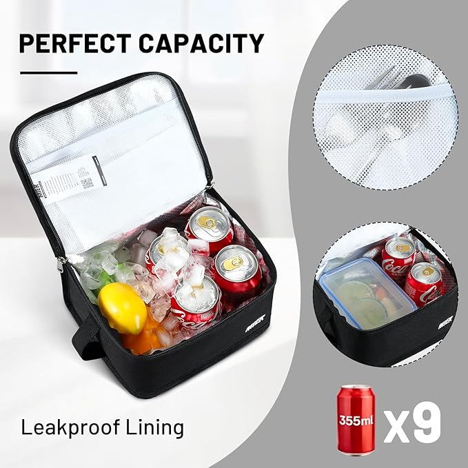 MIER Insulated Lunch Box for Men Women Kids Portable Small Lunch Bag 9 CAN Compact Thermal Mini Cooler for School Work Picnic, Black