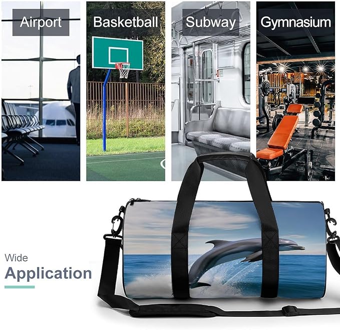 Sports Gym Bag for Women Men Travel Duffel Bag Tote Weekender Bag Jumping Up Dolphins Carry on Overnight Bag for Travel Swimming Fitness Workout Sports Duffle Bag