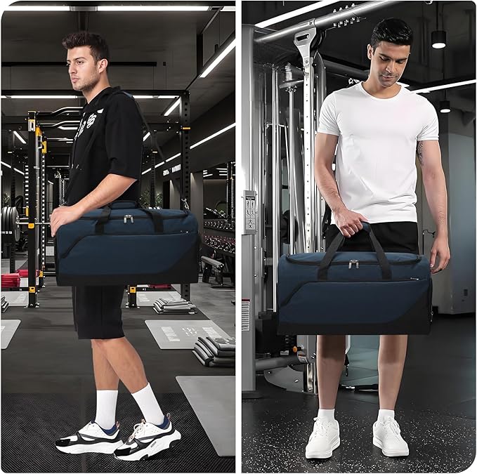 iFARADAY 52L Men's Gym Bag with Shoe Compartment - 24-inch Duffle Bag for Travel, Sports, Fitness & Workout (Navy Blue)