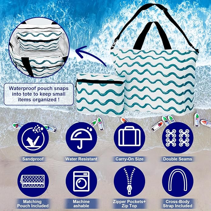 Beach Bag Packable Travel Beach Bag Tote for Pool Lake Cruise Essentials for Women, Foldable Travel Bag for Women