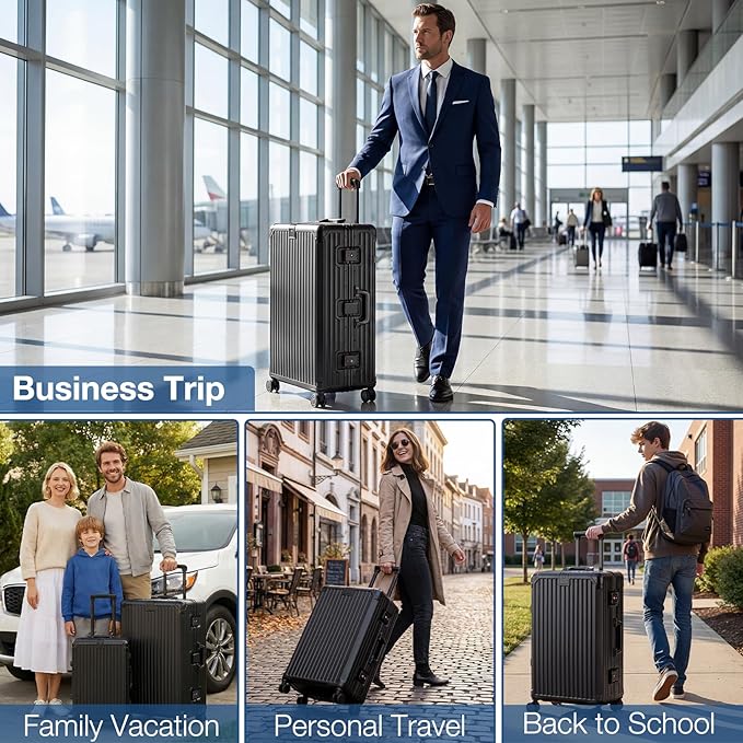 Krute No Zipper Luggage Set 2 Pieces Aluminum Frame PC Hard Shell Zipperless Suitcase Set With Wheels TSA Lock Carry On Luggage and Checked Suitcases