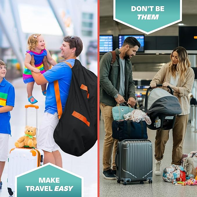 Bramble Extra Large Gate Check Stroller Bag for Airplane | 600D Oxford, Waterproof, Padded Adjustable Strap Single & Double Stroller Travel Bag for Airplane - Black