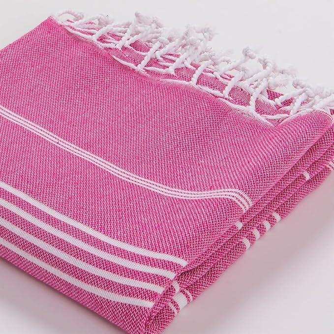 Hencely Turkish Beach Towel 37x68 Oversized, Sand-Free, Quick-Dry, Lightweight - Travel Essential for Pool & Bath - Striped 100% Cotton Bathroom Towels Accessories Gift (Fuchsia)