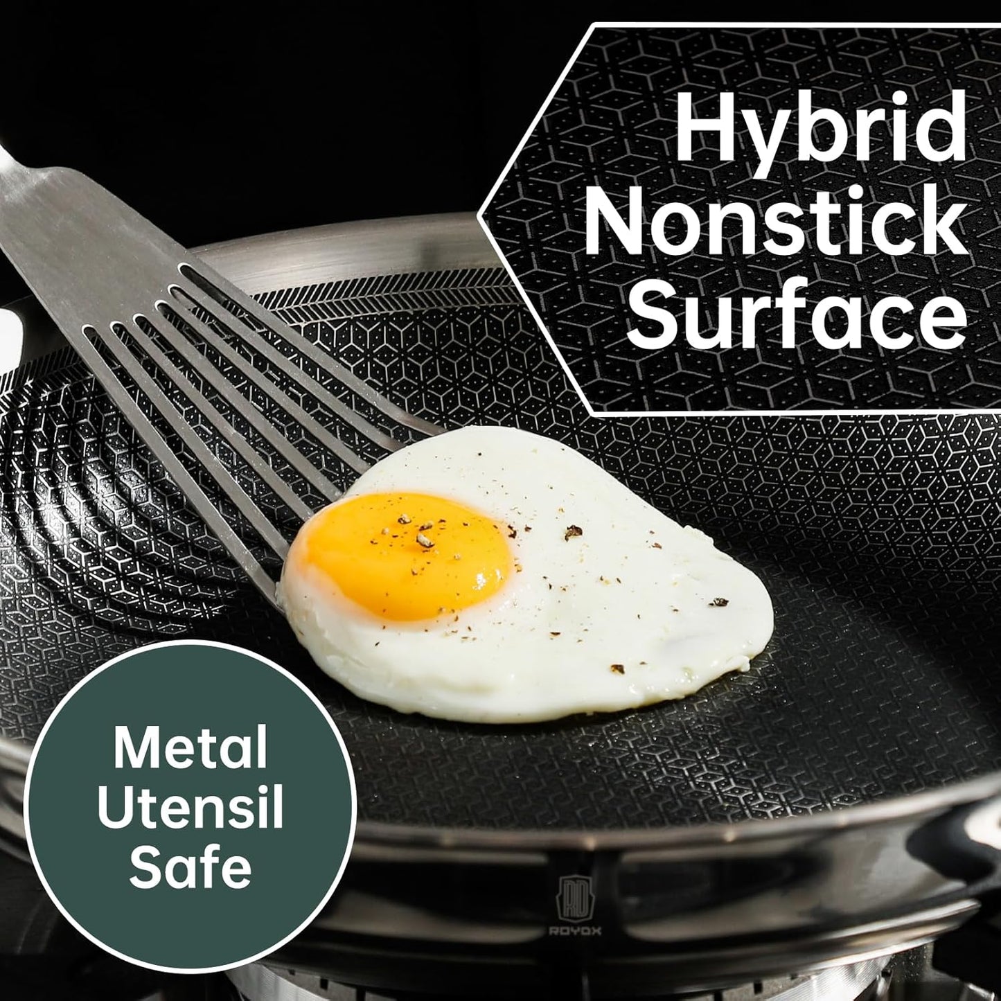 ROYDX Hybrid Nonstick 7-Piece Fry Pan Set,8, 10 and 12-Inch Frying Pans with Removable Handles,Save Space,Non Stick Stainless Steel Skillets,Dishwasher&Oven Safe, Compatible with All Cooktops