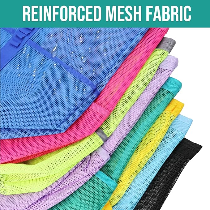 Large Mesh Beach Tote Bag, 9-Pocket Foldable Summer Vacation Beach Bag for Travel, Pool, Gym, Cruise