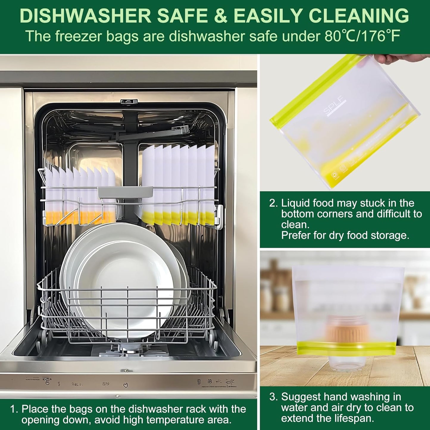 SPLF 10 Pack Stand-Up Reusable Snack Bags Dishwasher Safe, BPA Free Food Storage Bags, Extra Thick Leakproof Freezer Bags Silicone Snack Pouch For Candy, Fruits, Cereal, Home Organization