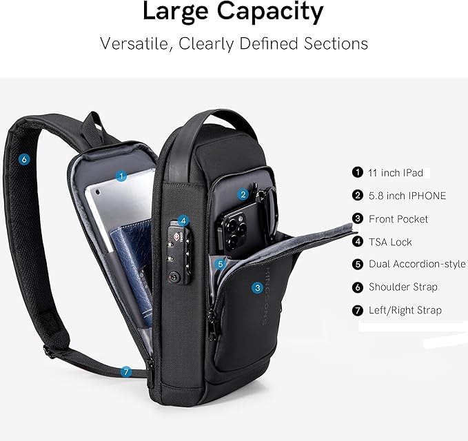 Kingsons Anti-theft Sling Backpack with Lock& Charger for Men
