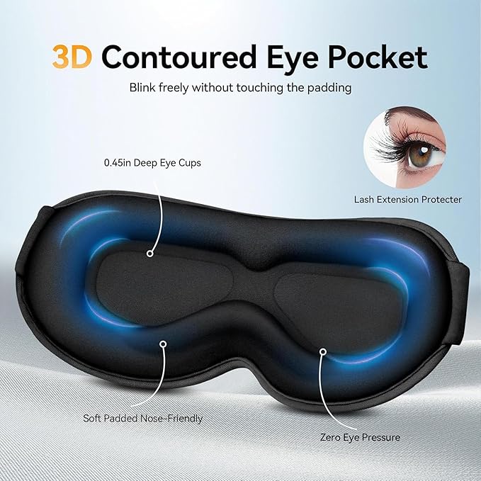 Blackout Weighted Eye Mask for Sleeping: 3D Contoured Gentle-Pressure Sleep Mask for Men & Women - Airplane Travel & Night Shift Essentials, Zero Eye Pressure, Breathable Blindfold, Black