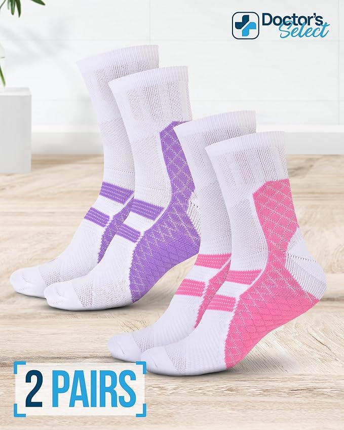 Doctor's Select Plantar Fasciitis Socks - 2 Pairs | Compression Crew Socks for Plantar Fasciitis Relief | Arch Support Socks