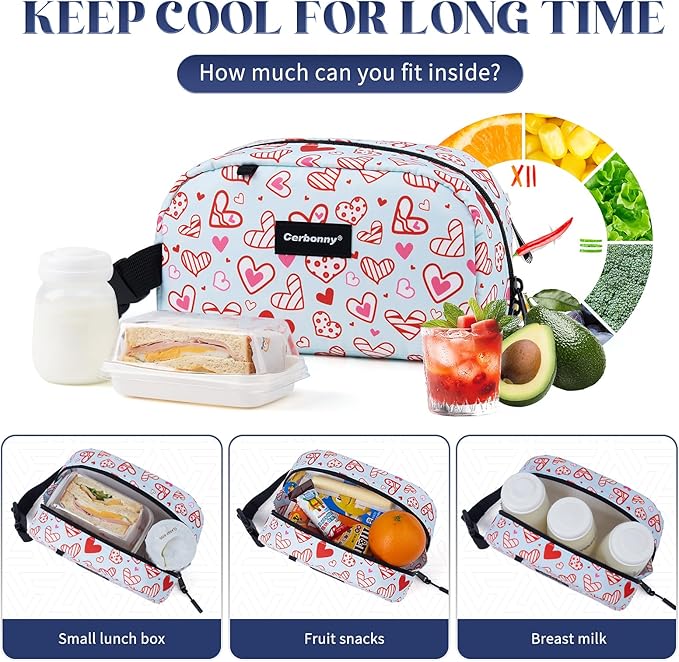 Cerbonny Small Cooler Bag Freezable Lunch for Work School Travel,Leak-Proof Bag,Snack Bags for Kids/Adults,Freezer Bags,Freezable Lunch Bag