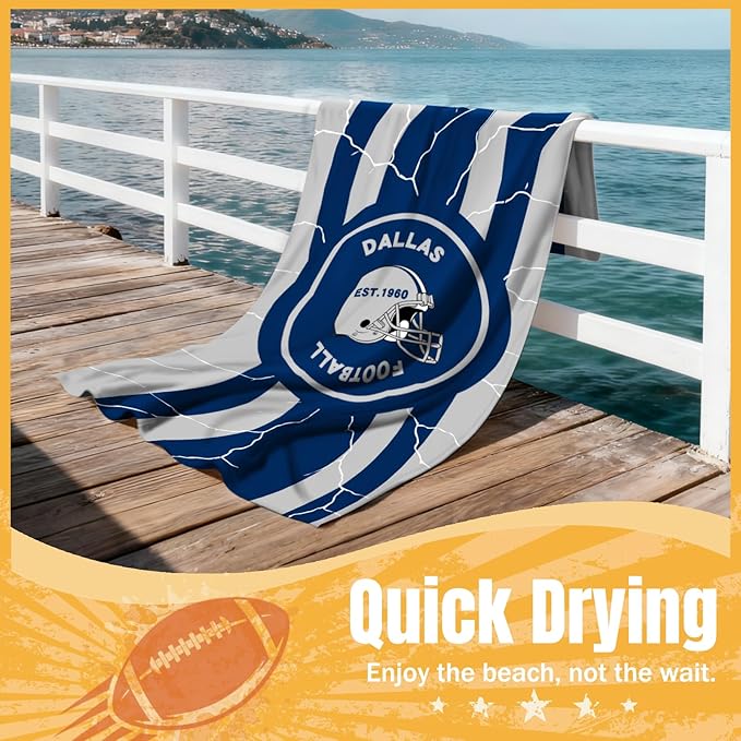 Football Fan Thin Lightweight Microfiber Beach Towel Dallas Themed Oversized Towels Men Women Apparel Cowboys Team Boyfriend Bf Father Friend Christmas Xmas Father Day Cool Fun Nice Gift