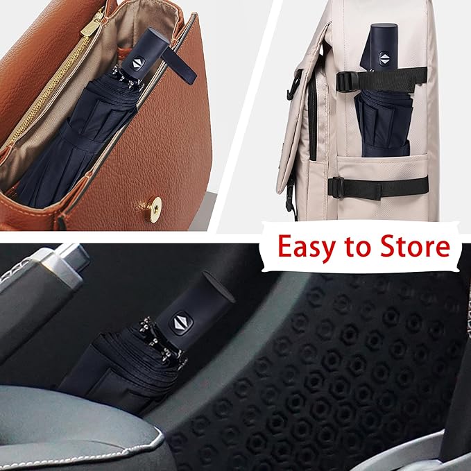 Travel Essentials Umbrella Windproof Compact Collapsible Light, Automatic, Strong and Portable, Wind Resistant Folding Small Umbrella for Rain