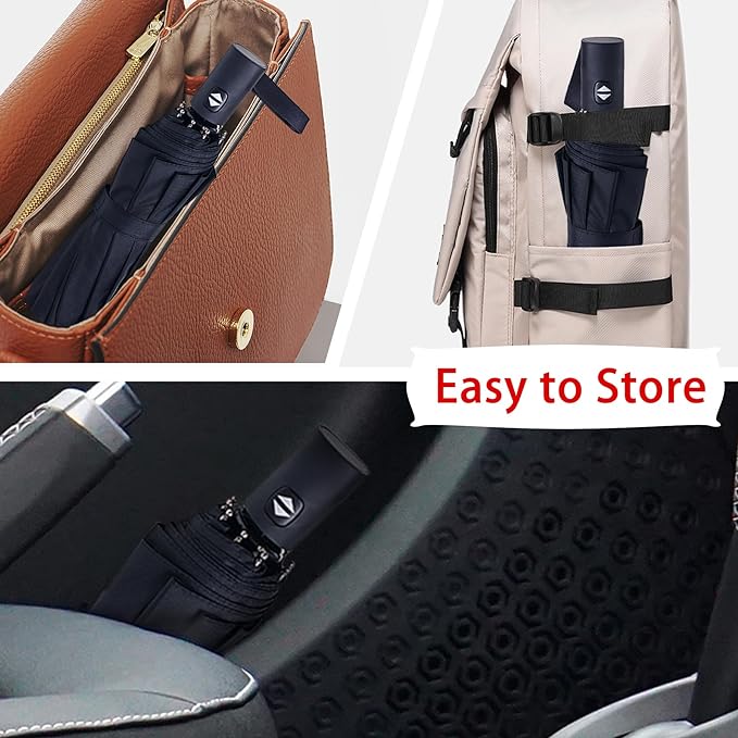 Travel Essentials Umbrella Windproof Compact Collapsible Light, Automatic, Strong and Portable, Wind Resistant Folding Small Umbrella for Rain