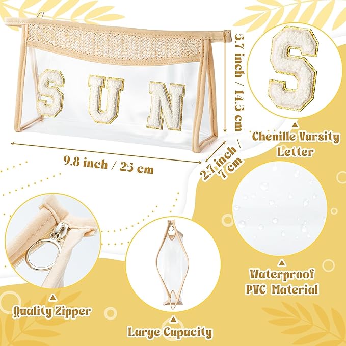 Boho Patch Sun Cosmetic Bag Summer Sunscreen Clear Toiletry Makeup Bag Portable Waterproof Makeup Pouch Travel Summer Beach Pouch Daily Use Zipper Purse for Women Girls Mama Birthday Gifts