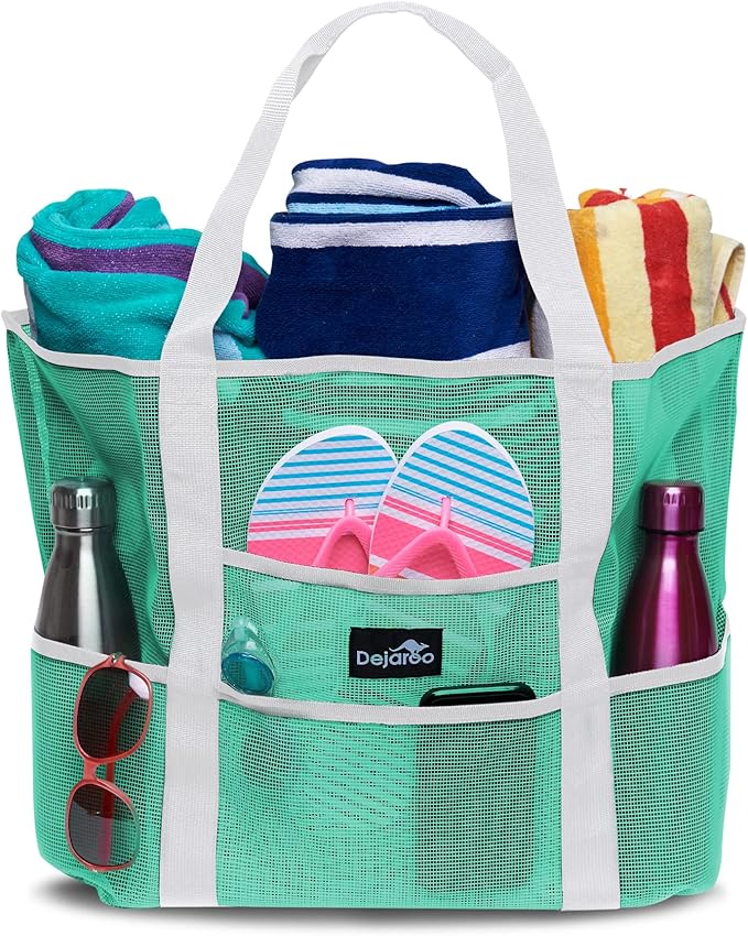 Dejaroo Mesh Sand Free Bag - Strong Lightweight Bag For Beach & Vacation Essentials. Tons of Storage!