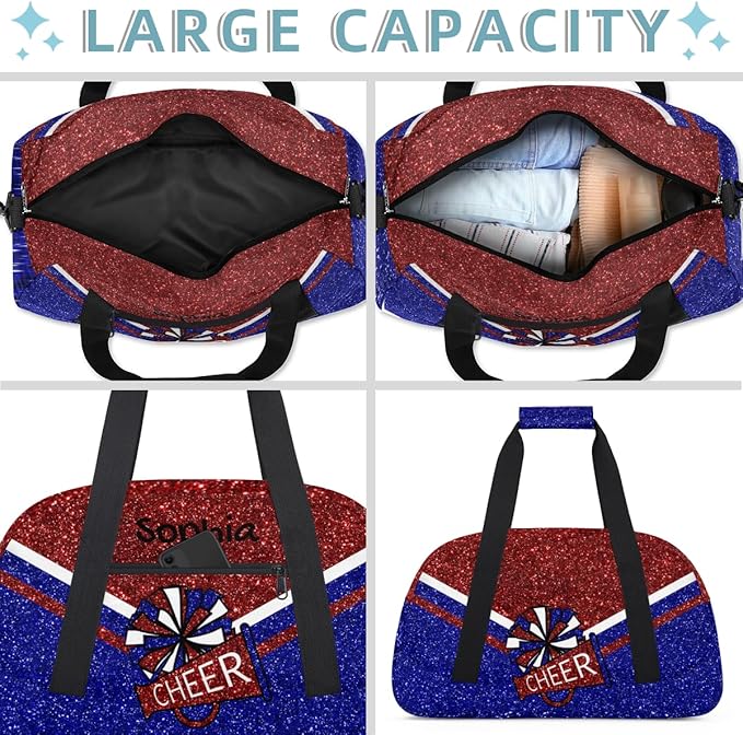 Personalized Red Blue Glitter Cheer Bag for Cheerleaders, Custom Sport Gym Bag Dance Bag Travel Duffle Bag Cheerleading Gifts for Women
