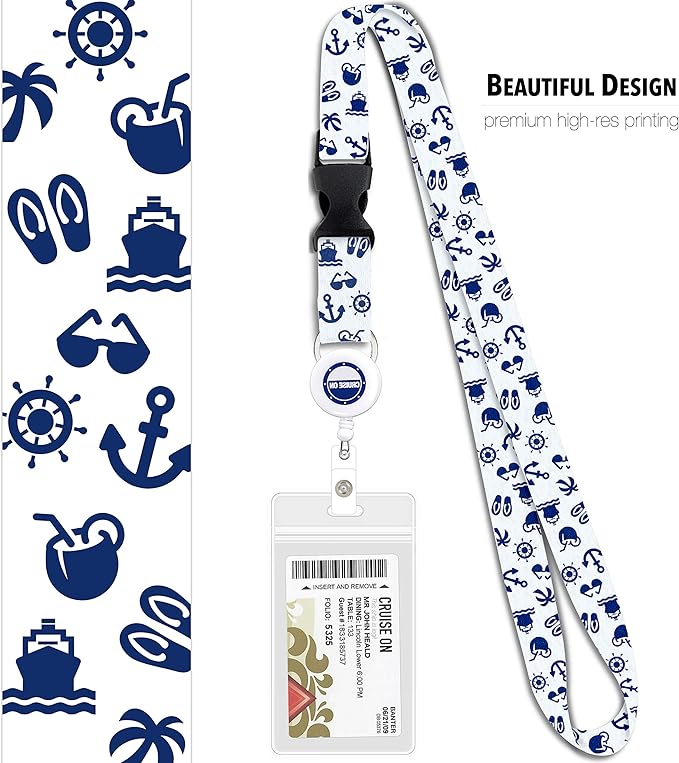 Cruise On Cruise Lanyard for Ship Cards – 2-Pack Retractable Badge & Waterproof Key Card Holder for Ship Cards – Cruise Essentials 2026-2027, Perfect for Travel & Vacation (White & Navy)