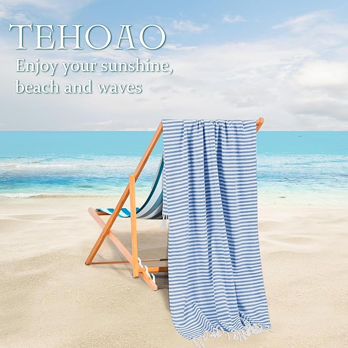 Turkish Striped Beach Towels Bulk Oversized 39"x71" Large Bath and Pool Set Quick Dry Lightweight Travel Towel for Adult,100% Cotton TEBT-18-1navy