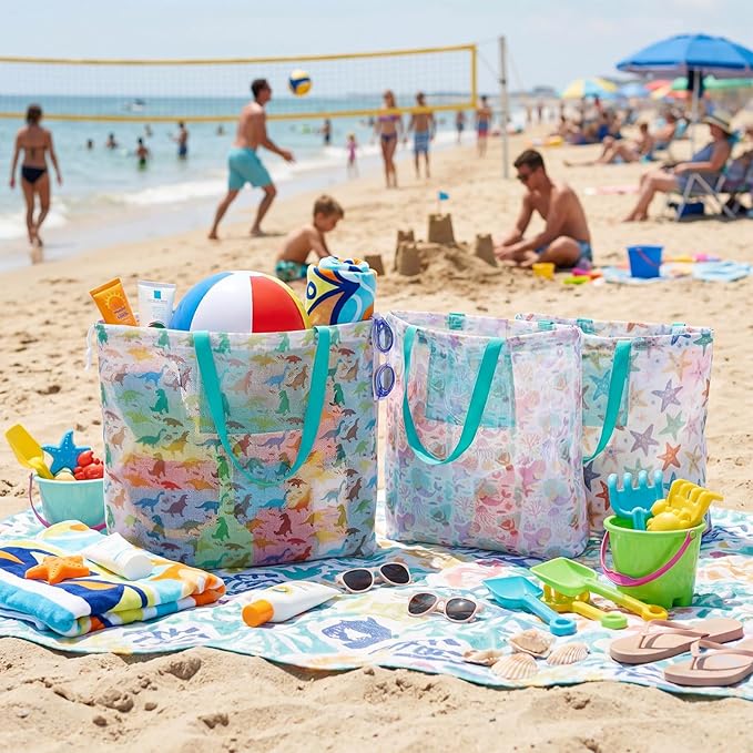 3 Pcs Mesh Beach Bags Portable Mesh Shower Beach Toy Bag With Drawstring Extra Large Tote Hanging Toiletry Bath Organizer for Camping Swimming Gym Travel