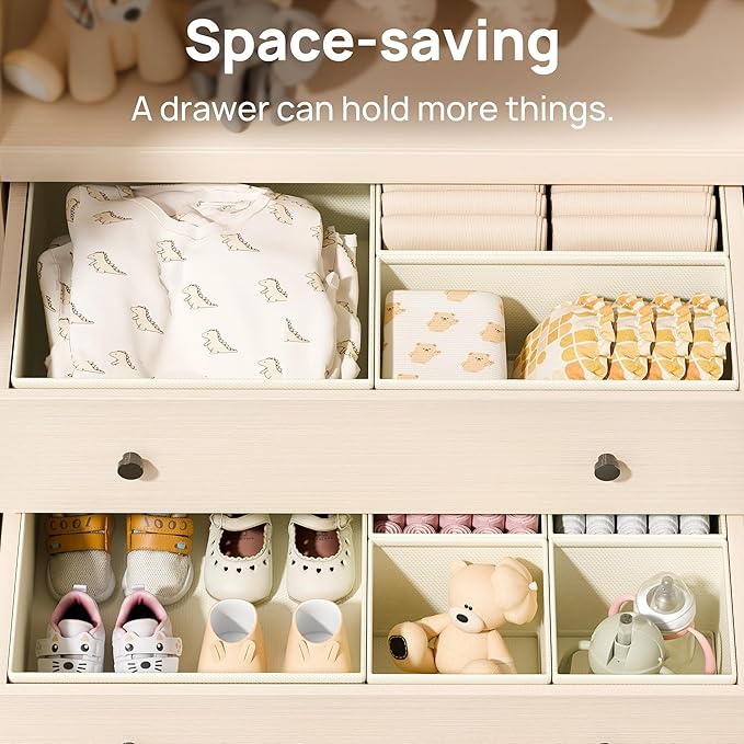 Vtopmart 12 Pack Baby Clothes Organizer, Dresser Drawer Organizer for Baby Clothing, Foldable Fabric Closet Drawer Storage Bins, Nursery Dresser Dividers for Bra, Socks, Ties, Scarf