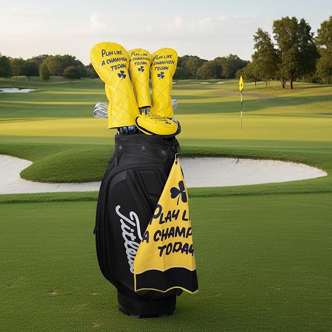 Golf Towel, Microfiber Waffle Design with Clip - Industrial Strength Magnet for Strong Hold to Golf Bags (Play Like A Champion Today)