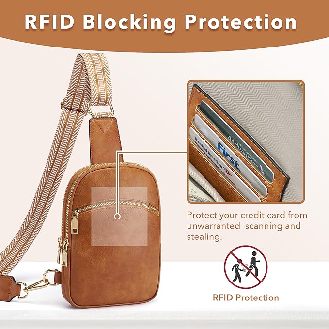 Yarnic Small Sling Bag for Women Men, Anti Theft RFID Vegan Pu Leather Travel Cross Body Purses, Chest Bag with Adjustable Strap (Dark Brown)