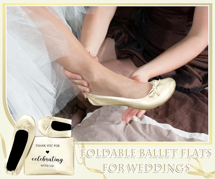 Cuffbow Wedding Foldable Flats Dancing Shoes Bulk Women's Roll up Ballet Flats Wedding Party Slippers for Bridesmaids Guests