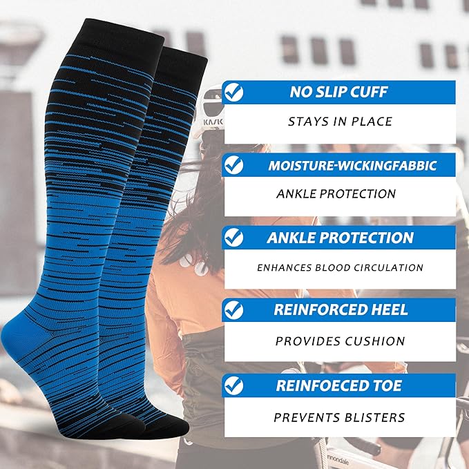 fenglaoda 3 Pairs Compression Socks for Women & Men Knee High Nurse Pregnant Cute Medical Running Travel Athletic