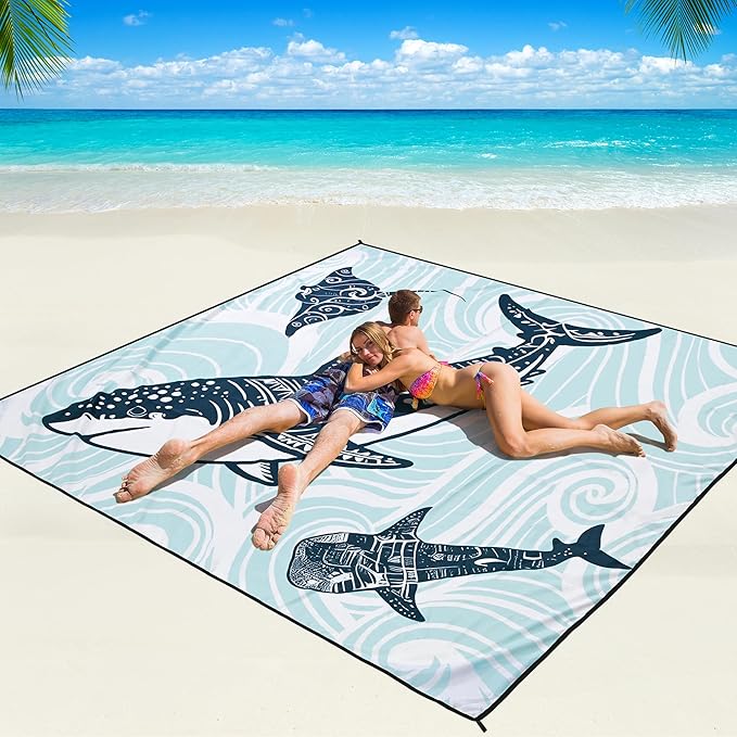 Beach Blanket Waterproof Sandproof Beach Mat 79" X 83"/10'x9'for 2-8 Adults Quick Drying Outdoor Picnic Mat Beach Accessories for Travel, Camping, Hiking