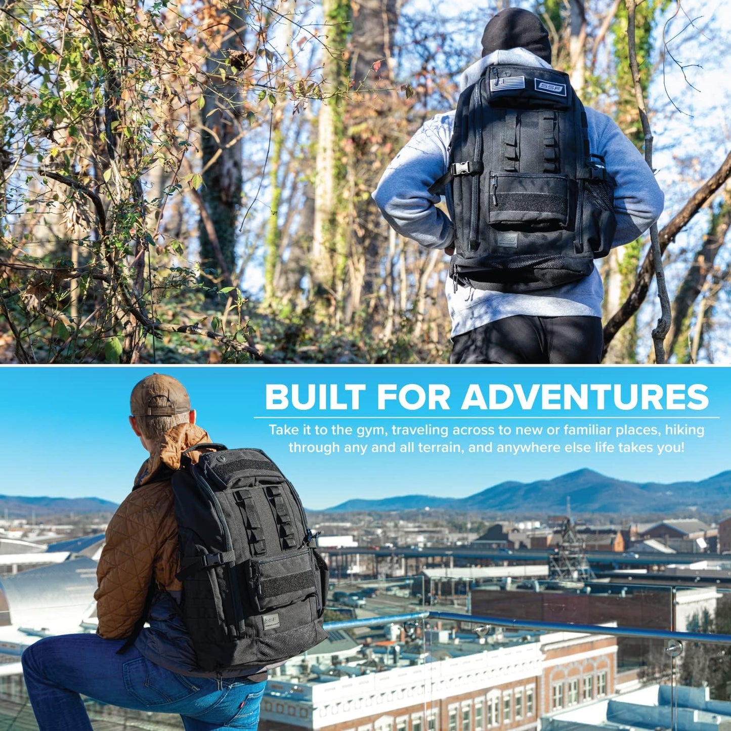 SERIOUS STEEL FITNESS Tactical Backpack and Gym Bag 1000D Nylon Black