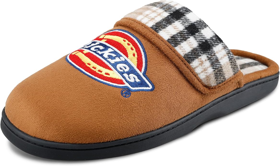 Dickies Men's Slide-on Memory Foam Scuff Slipper With Embroidered Logo - Indoor/Outdoor Sole