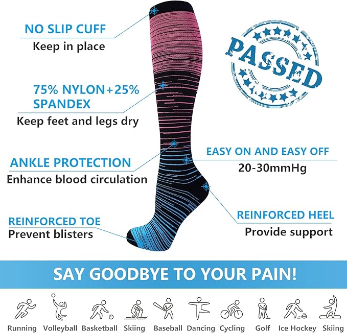 bropite Flora Compression Socks for Women & Men-Knee high 6 Pairs 20-30mmhg Support Running Nurse Travel