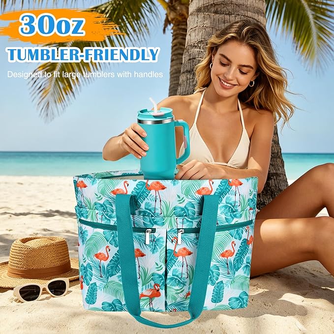 HUANLANG Large Beach Bags for Women Pool Bag with Zipper, Waterproof Sandproof Beach Tote Travel Bag with Wet Pocket | Waterproof, Large capacity, Dry/wet separation, Cooling function, Durable fabric, sandproof